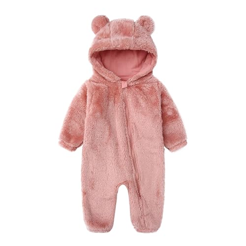 Image of Baby Furry Jumpsuit Infant Bear Onesies Zipper Long Sleeve One-Piece Romper Hoodie Baby Outwear Snowsuit