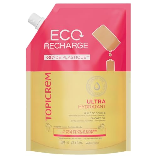 Topicrem - Eco Recharge Ultra-Hydratant, Huile de Douche - Nettoie, Nourrit, Protège - Gel Douche Visage et Corps pour Peaux Sensibles, Bébés, Enfants et...