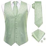 Hi-Tie Mint Green Paisley Mens Silk Suit Vest Waistcoat Tie Set Jacquard Formal Dress Waistcoat for Tuxedo Wedding Party Business