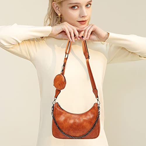 Image of myfriday Women PU Hobo Crossbody Bag, Coin Purse, 2 Straps Shoulder Purse | Anti-scratch PU, center divider, zipper pocket and coin pouch organize cosmetics, wallet and phone for commute or dates