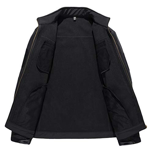 Tacvasen Men's Stand Collar Water Resistant Softshell Jacket Coat 6 Zipper Pockets Black, 2Xl #TOP3