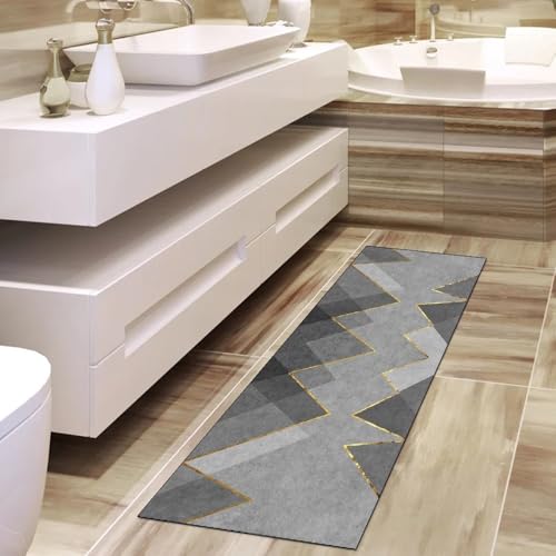 Alfombra de pasillo gris geométrica de 70 x 180 cm lavable 4