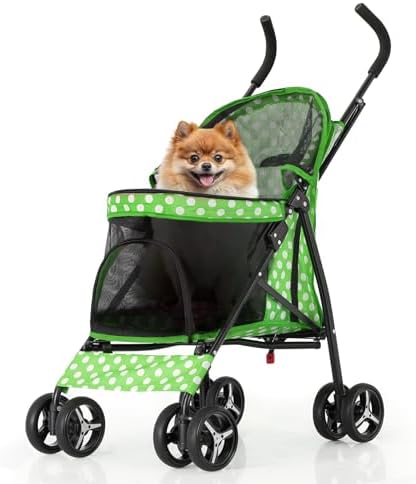 4-Wheel Dog Stroller For Pets Up To 33lbs - Lightweight Foldable Pet Carrier With Storage Basket & Cup Holder