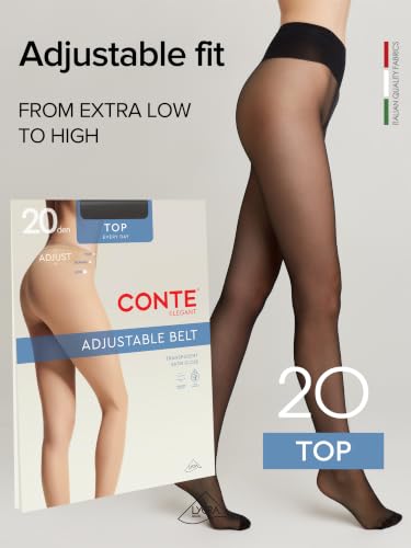Image of Conte Tights Sheer to Waist Hipster Low-Rise Pantyhose with Adjustable Belt, Top 20 Den