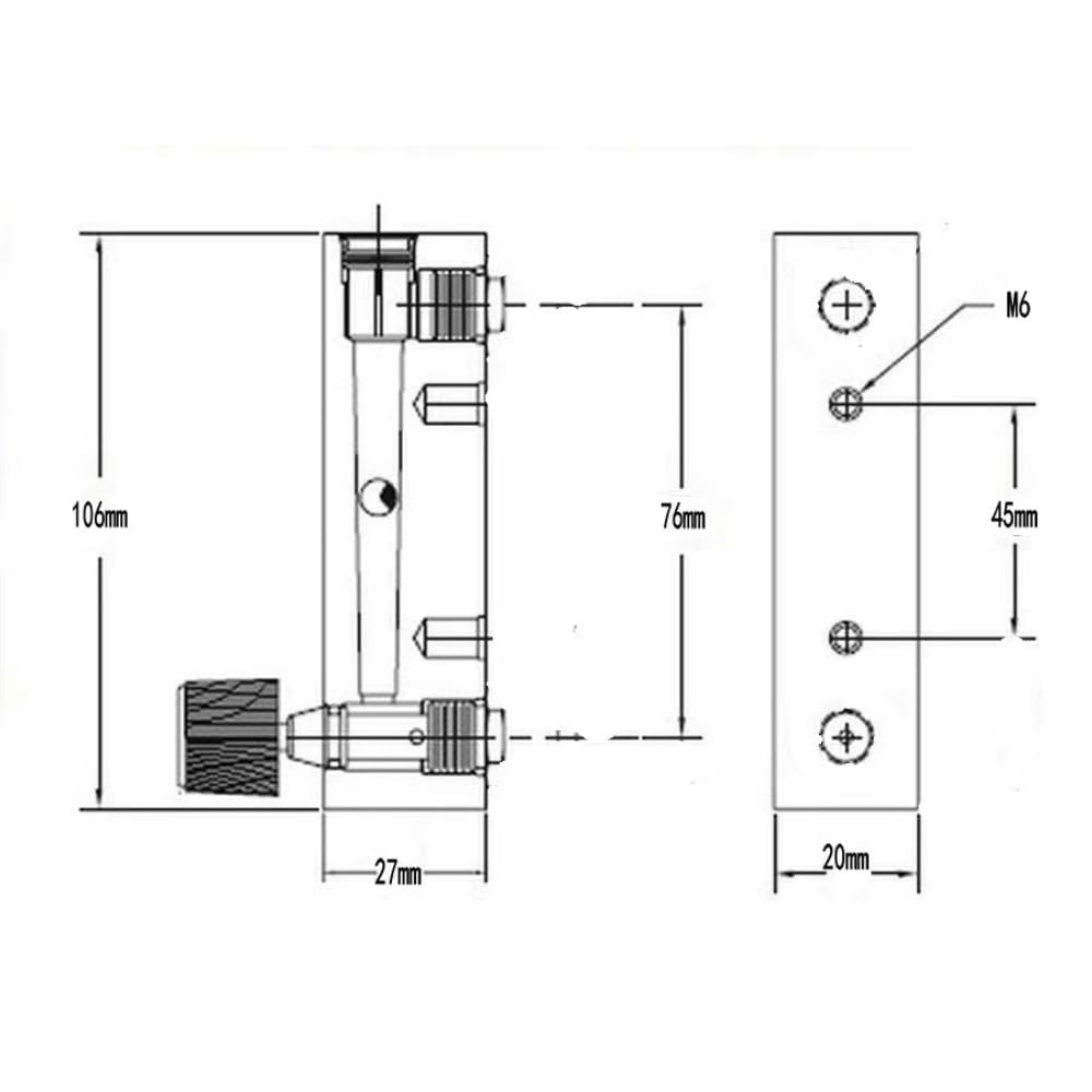 LZM-6T Mirco-Luftdurchflussmesser, Rotameter, einstellbares Ventil, pneumatisch, 6 mm Schlauchanschluss, 10–60 ml/min, 0,1–35 LPM zur Auswahl(10-100ml per min)