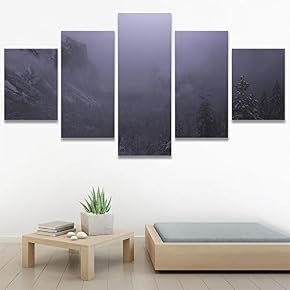 SIGNWIN 5 Panel Canvas Wall Art Foggy Mountains...