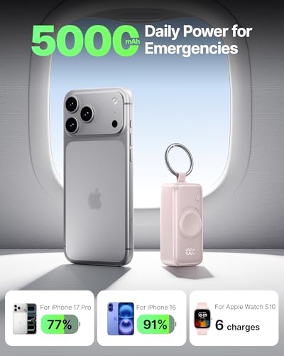 Image of INIU 3-in-1 Portable Charger, 5000mAh Power Bank with Watch Charger & Built-in Cable, Compact 20W Fast Charging Battery Pack, Key Chain & Travel Essential for iPhone 16 15, Apple Watch, AirPods, etc