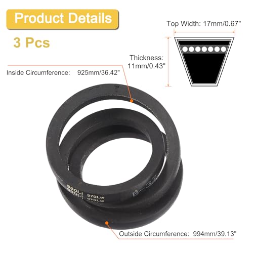 Image of uxcell 3 Pack B-37 Classic Wrapped V-Belt, 39 inch Outside Circumference Wrapped Industrial Rubber V-Belt B Profile V-Belt for Industrial Machinery Equipment, Black