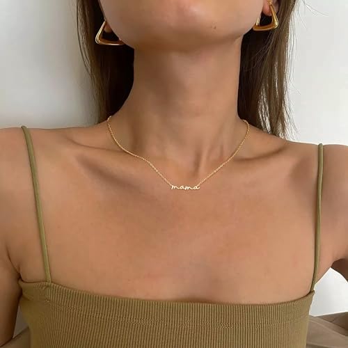 Freekiss Mama Necklace - 14K Gold Plated Dainty Pendant for Women, Trendy Mother's Day & Birthday Gifts for New Mom/Wife/Grandma Pregnant (Non-Tarnish, Elegant Design)