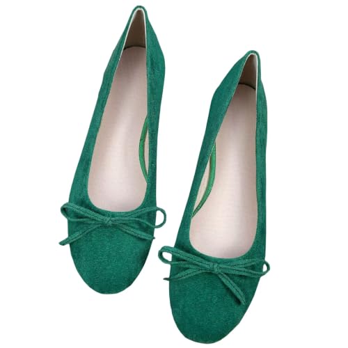 Image of TN TANGNEST Women's Velvet Flats Round Toe Ballet Shoes | Elegant Bowknot Flats Comfortable Casual Slip On Flats for Work