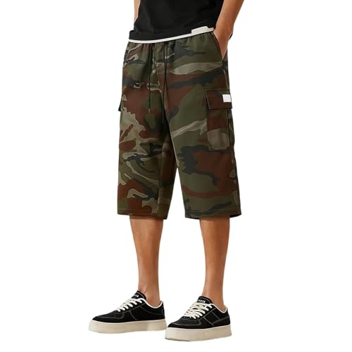 Générique Short Cargo Homme Été Bermuda Militaire avec Camouflage Taille Élastique Short de Travail Décontracté avec Poches Latérales Camo