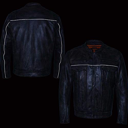 Image of Milwaukee Leather Men's Black Cowhide Quilted Pattern Scooter Style Racing Jacket MLM1545