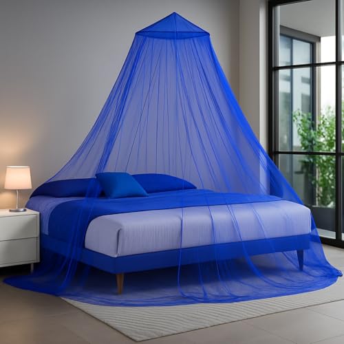 Image of Polyester Hanging Round Mosquito Net for Double Bed, King Size Bed (Blue)