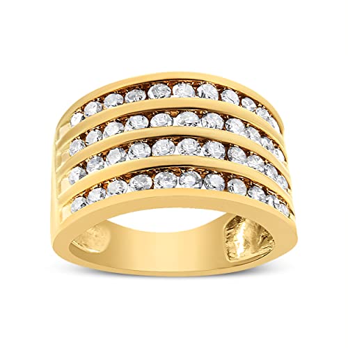 Haus of Brilliance 10K Yellow Gold Plated .925 Sterling Silver 1 1/2 Cttw Diamond 4 Row Channel Band Ring (Champagne Color, I2-I3 Clarity) Ring Size 8