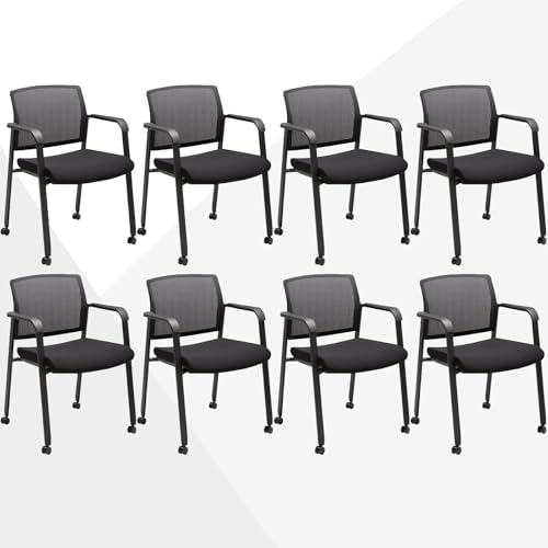 Image of CLATINA Rolling Conference Chairs, 8 Pack Stackable with Wheels and Paddle, Ergonomic Mesh Back and Arms for Meeting, Conference, Training Room & Home Office (Black)