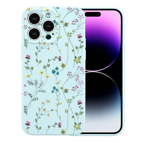 Coque iPhone 14 Pro RALEAVO en TPU souple bleu à motif floral