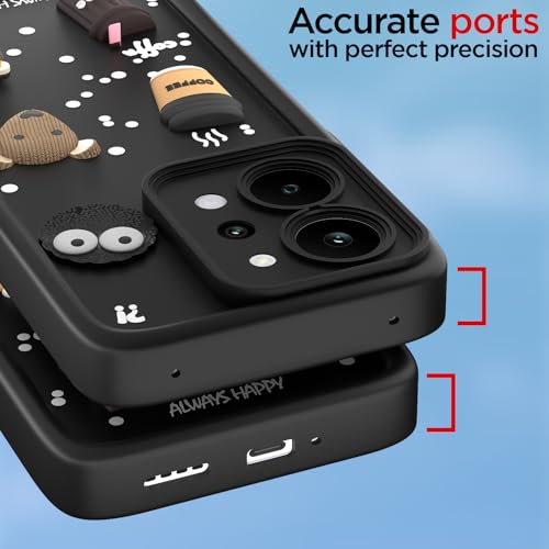 Image of Pikkme Back Cover for Realme P4 Power 5G | 3D Bear Silicone Cute & Fun Coffee Cartoon | Full Body Protection Bumper Case (Black)