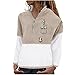 Xmiral Cappotto Reversibile da Donna Cappotto Patchwork in Pile Mini Giacca Dolcevita Stampata Carina Felpa con Tasche con Cerniera Tessuto Finta Neve (XL,Cachi)
