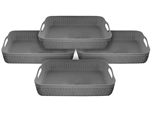 Image of Heart Home Q-3 Multiuses Designer Unbreakable Plastic Storage Basket /Organizer /Bin For Home, Kitchen, Bathroom, Office Use Pack of 4 (Grey)-50HH01463