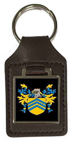 Porte-clés en cuir avec blason de famille Rux marron au quotidien en voiture