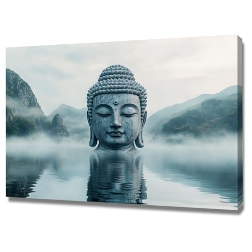 Toile Bouddhisme Zen CUDAOO tableau visage de Bouddha gris 40x60cm encadrée