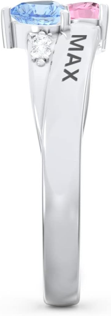 Sterling Silver Engagement Ring Promise Ring For Her 2 Heart Birthstones 2 Names & 1 Engraving Customized & Personalized : Clothing, Shoes & Jewelry