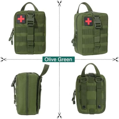 Kyrio First Aid Pouch Empty Tactical Molle Pouch Outdoor Medical Package, Rip-Away EMT Tools Bag for Medical, Climbing Rescue Tools Package Multipurpose Waist Pack Military Utility Pack (Green)