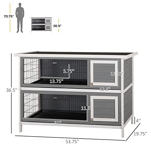 Pawhut USD51-167GY0131 54 Inch 2-Story Large Rabbit Hutch Bunny Cage Wooden Pet House Small Animal Habitat With Lockable Doors, No Leak Tray And Waterproof Roof For Outdoor/Indoor Dark Grey thumb #4