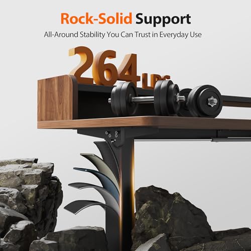 Image of Agilestic L Shaped Standing Desk, Corner Desk with Monitor Shelf, Adjustable Height Gaming Table, Sit Stand Up Table, 63 x 55 Inch Home Office Computer Workstation, Splice Board, Dark Walnut