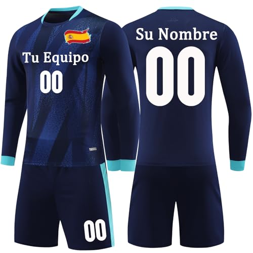 Camiseta Portero Personalizado para Niños Adultos Mangas Largas Equipacion Futbol Portero y Pantalones Cortos de Portero Pantalones Personalizados con su Nombre Número Equipo