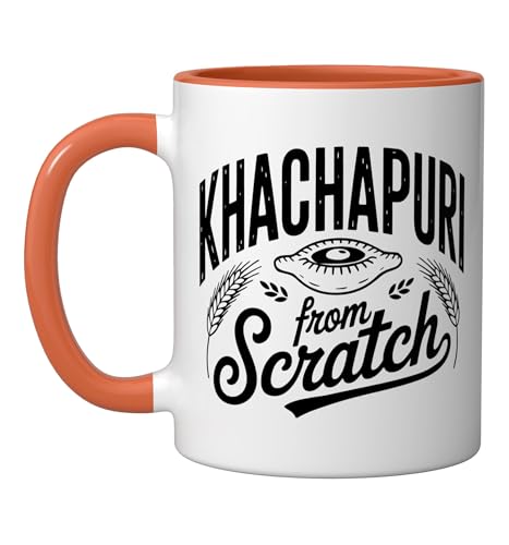 Georgian Home Cook Khachapuri Maker Scratch Dough Cheese Ceramic Mug, Orange/White