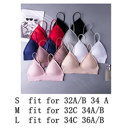 Msanya Bralette For Women Girls Teens Triangle V Neck Bra A-B Cups Spaghetti Strap Training Seamless Bra Removable Padded Wire Free Pull On Closure（4Packm） #TOP6