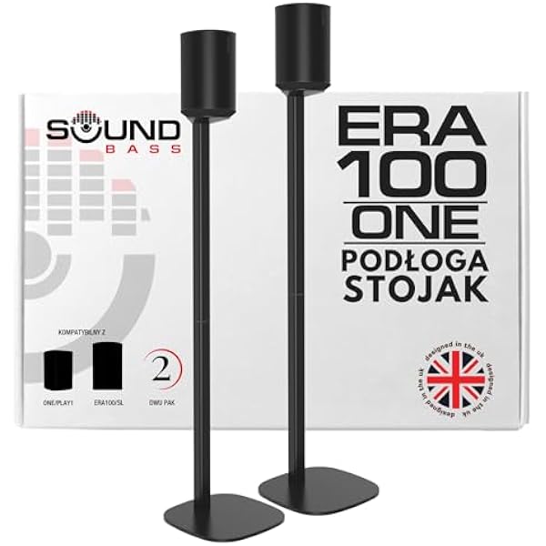 Sound Bass ERA 100 Stojak Podłogowy, Zestaw Podwójny (2 szt.), Kompatybilny z Sonos ERA100, ERA 100 SL, Sonos ONE i Play:1, Akcesoria w Zestawie, Zaprojektowany w Wielkiej Brytanii, Czarny