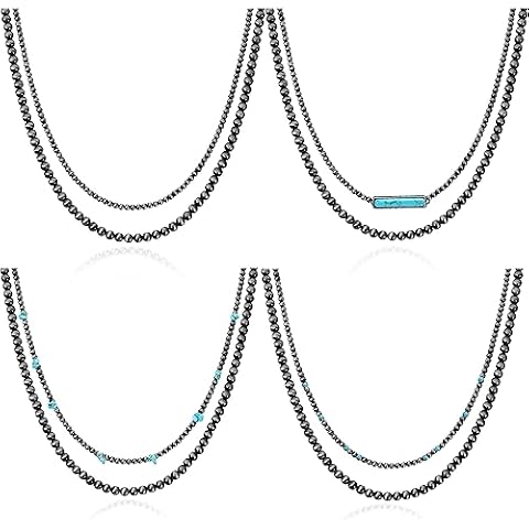 CASDAN 4 PCS Western Jewelry Navajo Pearl Layered Necklace for Women Cowgirl Country Vintage Beaded Necklace Bohemian Turquoise Choker Jewelry Cover