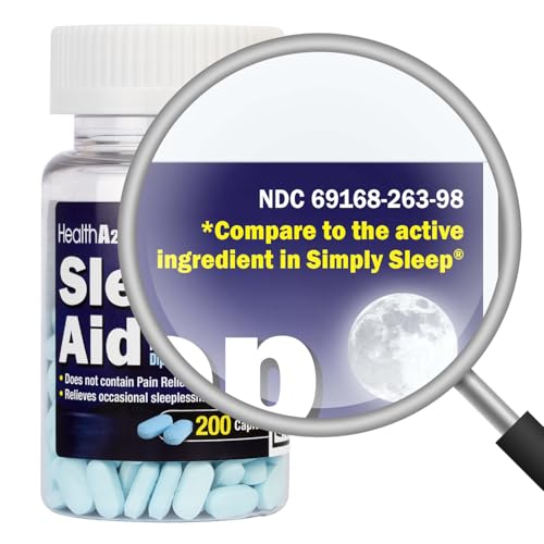 healtha2z sleep aid 200 caplets  diphenhydramine hcl 25mg  regular strength sleeping pills  safe amp non-habit-forming
