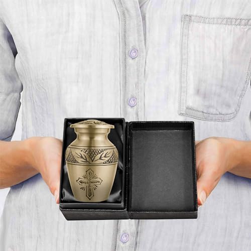 Image of Trupoint Memorials Cremation Urns for Human Ashes, Funeral Memorial Urn for Male and Female, Decorative Burial Metal Urn Collection for Adult Men & Women - Gold Cross, 1 Keepsake