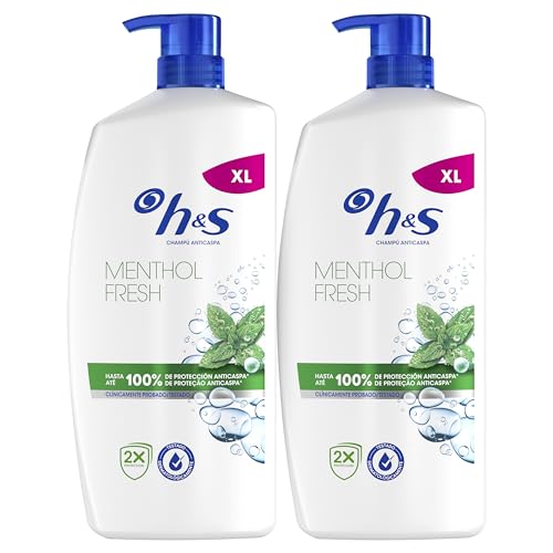 H&S Menthol Fresh Champú Anticaspa 2X800ml Con Dispensador, Para Uso Diario. Hasta 100% De Protección Anticaspa, Clínicamente Probado. Para Todo Tipo De Pelo Y Cuero Cabelludo. Frescor, Aroma A Mentol