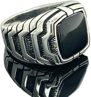 Mens Square Onyx Ring, Black Onyx Stone Ring, Modern Silver Men Ring, Signet Man Ring, 925k Sterling Silver Ring, Gift For Him