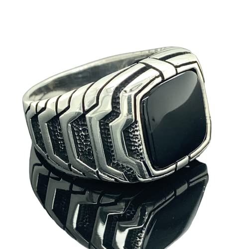 Mens Square Onyx Ring, Black Onyx Stone Ring, Modern Silver Men Ring, Signet Man Ring, 925K Sterling Silver Ring, Gift For Him #TOP20
