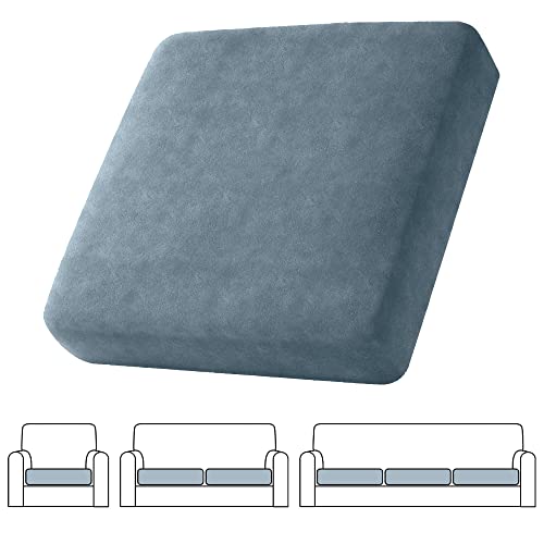Qiden Velvet Stretch Couch Cushion Covers L Shape Separate Cushion Couch Chaise Cover Elastic Furniture Protector For Both Left/Right Sectional Couch-Stone Blue-3 Single Seat #TOP3
