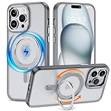 KMAMBNG iPhone 13 Pro Max 用 ケース 縦横両対応 リング 【多機能360度回転スタンド】MagSafe対応 ワイヤレス充電対応 半透明マット スマホケース 米軍規格 耐衝撃 カメラレンズ保護 車載ホルダー対応 6.7インチ アイフォン13Pro Max用 ケース(チタングレー, iPhone 13 Promax)