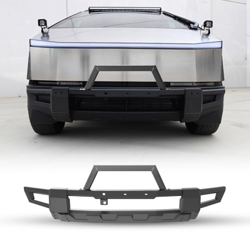 Front Bumper for Tesla Cybertruck 2024 2025 2026 w/Camera Mounting Hole Compatible With Factory Original Camera,Offroad Front Bumper for Tesla Cybertruck 24-26,w/Bull Bar,License Plate Mounting Hole