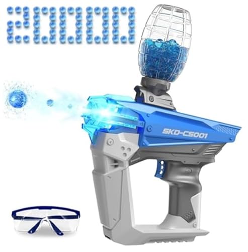 BuYou Gel Ball Blaster Electric Launch with 20,000 Gel Balls, Sci-Fi LED Muzzle SKD-CS001, for Teenagers and Adults Blue/Red 14+ (Blue)