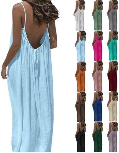 Rkwins Summer Dresses for Women 2026 Spaghetti Strap Maxi Dress Sleeveless Backless Dresses Beach Vacation Outfits