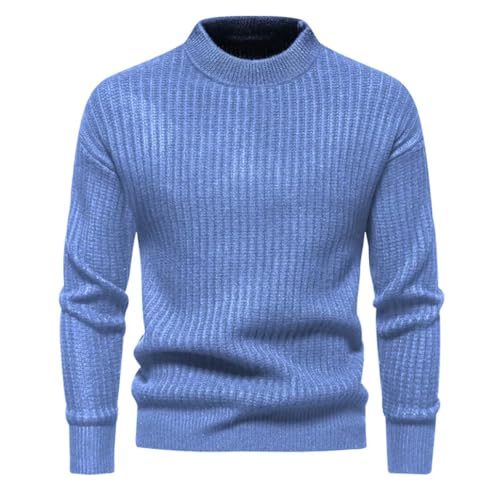 Men's Comfortable and Warm Versatile Knitted Casual Pullover Thickened and Warm Sweater Sky Blue 2XL