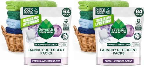 Image of Seventh Generation Laundry Detergent Packs,Lavender,Biobased Deep Clean,EPA Safer Choice Certified,64 Count (Pack of 2)