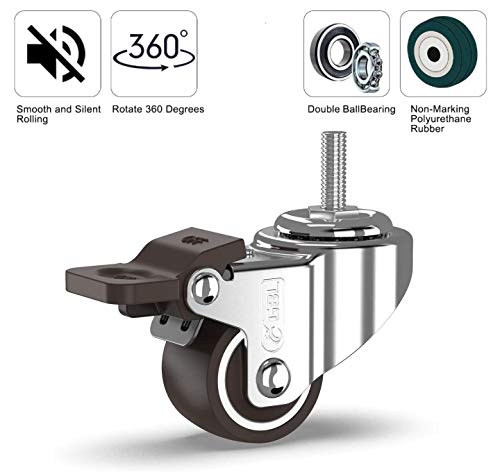 Gbl 1" Inch Small Caster Wheels With 2 Brakes + Screws M6X15Mm - 90Lbs - Low Profile Castor Wheels With Brakes - Set Of 4 No Floor Marks Silent Casters - Mini Wheels For Cart #TOP3