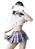 Anime school girl uniform Cute and Sexy Cosplay Lingerie Japanese Underwear Lolita Pleated skirt JK (purple)