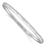 Sonia Jewels Real 14k White Gold Textured Flexible Bangle Cuff Bracelet 7.5' (Width = 4mm)