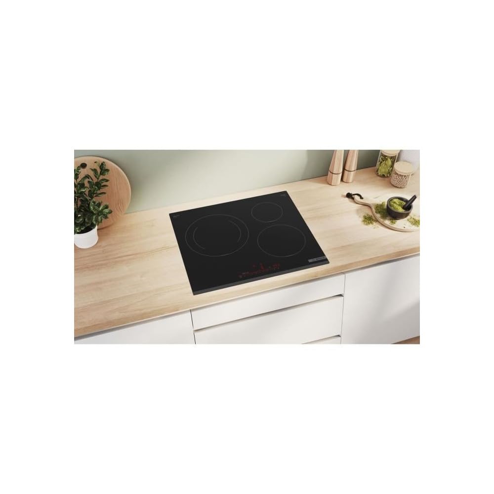 Bosch PIJ631HB1E Serie 6 - Placa de inducción, zona de cocción de 28 cm | 60 cm, negro, 3 hogares, Home Connect, temporizador con función de parada, 17 niveles de ajuste de potencia